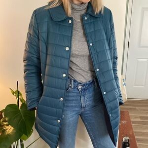 Green Blue Quilted Reversible Puffer Jacket